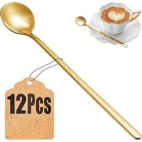 Ensemble de 24 Cuillères à Café Cuillères à Thé Dorées Cuillères à Remuer à Long Manche Cuillère à Remuer Ronde à Café Cuillère à (1/5)