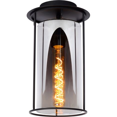 Plafonnier Lucide Dounia verre gris/noir Ø17 29cm E27 40W (1/4)