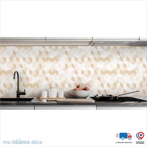 Crédence : Cubes et couleurs 2 - Couleur Beige ivoire - Alu composite - 120 - 60 (1/3)