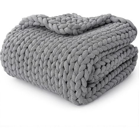 Couverture lestée rafraîchissante en tricot épais, faite main, gris clair (1/5)