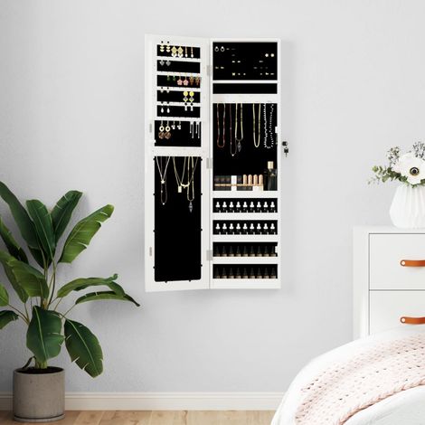 Armoire à bijoux, Boîte à Bijoux, Organisateur de bijoux avec miroir murale blanc 30x8,5x106 cm LKOWF46595 (1/5)