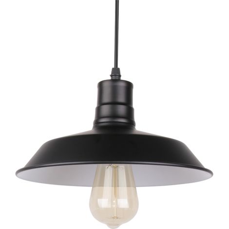 Lustre Suspension Industriel Vintage Luminaire Plafonnier Abat-jour en Métal Lampe à Suspension E27 Ø26CM Noir et Blanc - 1Pcs (1/5)