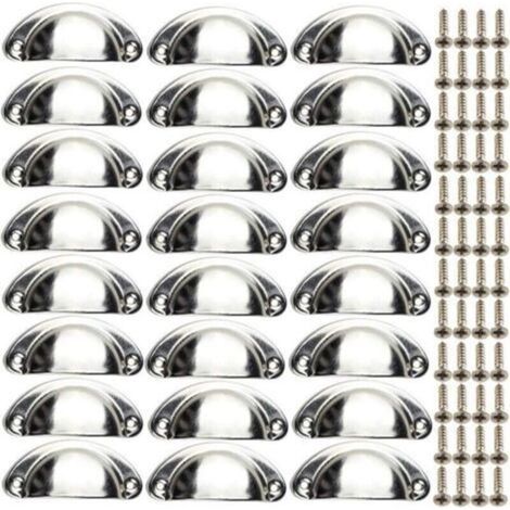 24x Poignées Argent de Meubles Coquille Vintage Boutons de Tiroir Semi-Circulaires pour Armoire avec Vis (1/4)