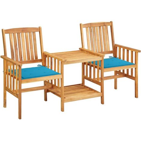 Chaise de jardin avec table basse et coussins. Fabriquée en bois d'acacia massif. (1/5)