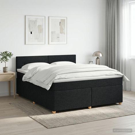 Cama box spring con colchón Negro 160 x 200 cm Tela (1/5)