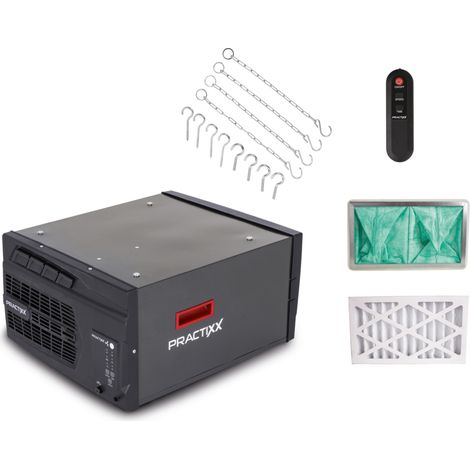 Practixx Purificateur d'air PX-LR-400 - 740 m³/h de capacité - 3 Niveaux de Filtration jusqu'à 1 μm - Contrôle à distance & Suspension murale - Pour atelier jusqu'à 400m² - Filtration d'atelier (1/3)