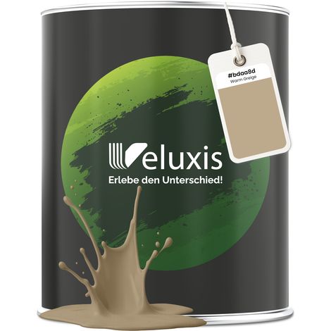 Wandfarbe Beige Braun Grau Matt Innenfarbe – Deckkraft Klasse 1, VOC-frei, Ohne Grundierung, Tropfarm – Wohnzimmer & Schlafzimmer – 1L – Veluxis (Warm Greige)