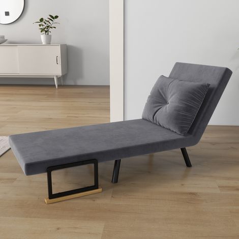 Sillón convertible, sillón/cama de 1 plaza, chaise longue 3 en 1, respaldo ajustable, almohada, tela de terciopelo, 63x73x81cm, gris