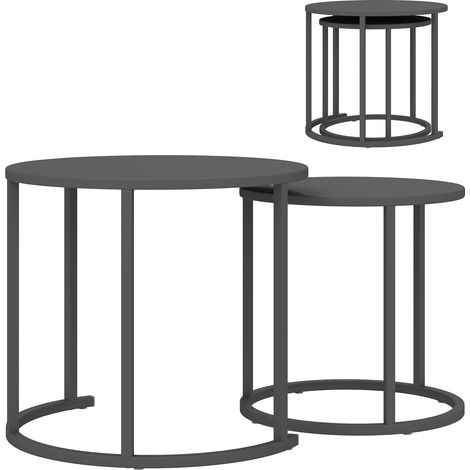 Set di 2 tavolini laterali rotondi impilabili in acciaio – Per piccoli balconi e giardini – Grigio scuro