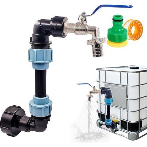 Robinet IBC Col de Cygne de Cuve, 3/4" Adaptateur IBC avec Col de Cygne, S60X6 Adaptateur de Réservoir de Vidange IBC, Robinet Raccord Cuve 1000L pour Réservoir D'eau 1000L, Conteneur IBC (1/5)