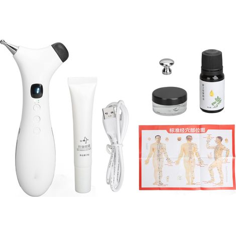 Stylo de massage méridien à vibration microfréquence, double tête chauffante électrique pour soulager la douleur, stimulateur d’acupression pulsé. (1/5)