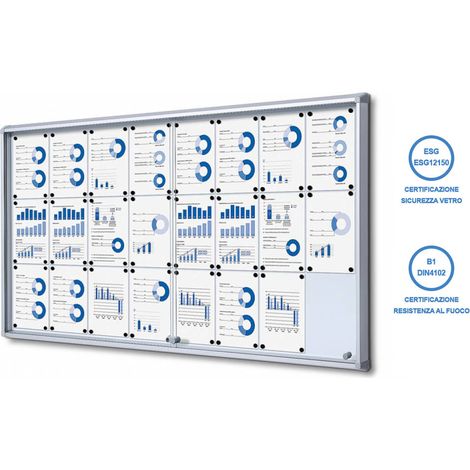Bacheca con Ante Scorrevoli 181,5X98,2X5,9 cm in Alluminio Fondo Magnetico Silver (1/5)