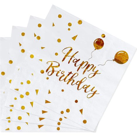 60 serviettes de table jetables Joyeux anniversaire, papier, 33x33 cm, blanc/noir/rose, pour fêtes d'anniversaire adultes et enfants (1/5)