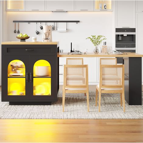 meuble rangement buffet cuisine extensible LED noir MDF OKMYHOME (1/5)