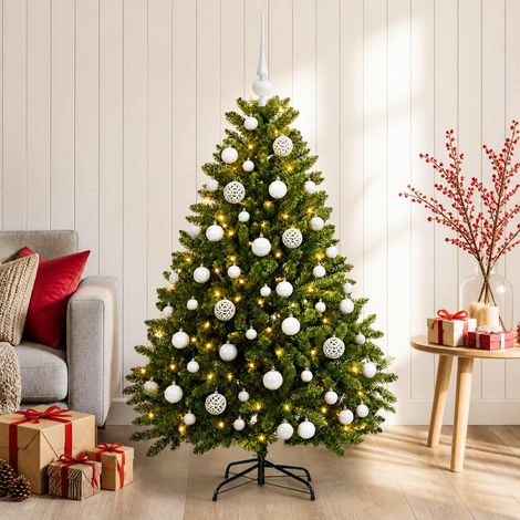 vidaXL Árbol de Navidad artificial verde claro con bolas 120 cm (1/5)