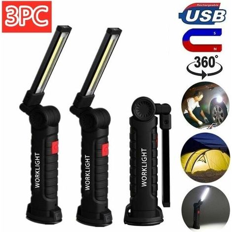 COB Bau Arbeit Licht Wiederaufladbare Taschenlampe Flexible Inspektion Arbeit Lampe 3PC