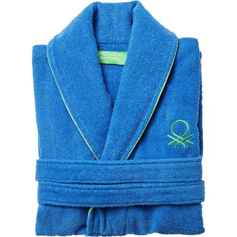 Benetton Rainbow peignoir capuche 100% coton bleu M/L 360 gsm (1/5)