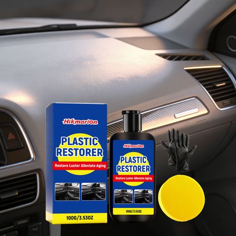 Auto-Kunststoffpflege-Set – Reinigung und Aufbereitung des Fahrzeuginnenraums – Sanfter Fleckenentferner und Pflegemittel – 100 g + Schwamm + Handschuhe -- BIEMMEDUE (1/5)