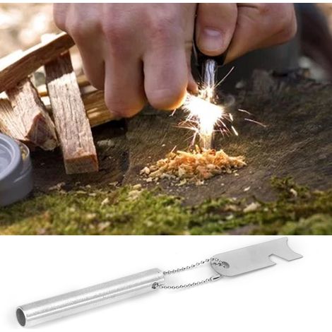 Kit d'allumage de feu en silex avec bloc de magnésium et grattoir en acier inoxydable pour le camping sauvage (1/5)