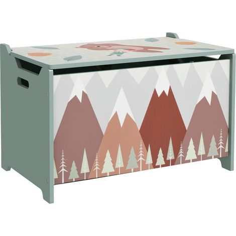 Pour enfant : coffre de rangement à jouets pour chambre, motif forêt vert avec couvercle rabattable 60 x 37 x 39 cm (1/5)
