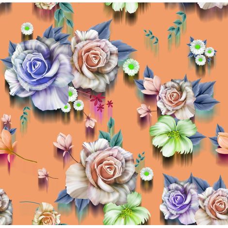 Tissu d'extérieur décoratif Oxford - motif roses sur fond orange I DR100 (1/5)