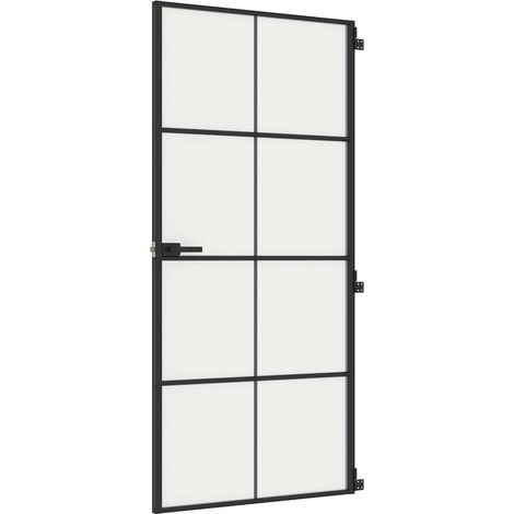 Porte intérieure mince noir 93x201,5 cm verre trempé aluminium