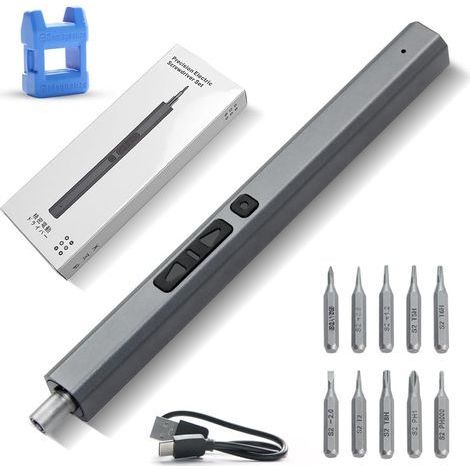 Tournevis de Precision Electrique, 11 en 1 Mini Tournevis électrique Kit Tournevis 350mAh Tournevis Electrique Sans Fil avec 10 Embouts de Précision & Lumière LED Pour Réparer Smartphone PC Lunettes (1/5)