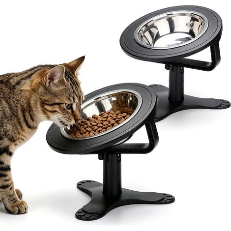Lot de 2 supports de gamelles surélevés réglables : gamelles surélevées pour chien avec 3 hauteurs (10-17,5 cm), mangeoire inclinée à 15° pour chiens et chats de petite à grande taille, gamelle pour (1/5)