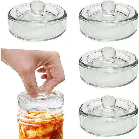 4 PCS Poids de Fermentation de 8 cm de diamètre, en Verre, pour la Fermentation des légumes en Saumure, idéaux pour la choucroute, Le Kimchi, Les concombres et Autres Aliments fermentés (1/5)