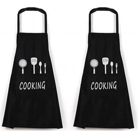 Tablier - Noir - Imperméable - Avec Grande Poche - Pour Cuisine Restaurant Barbecue Jardinage Artisanat - Lot De 2 (1/5)