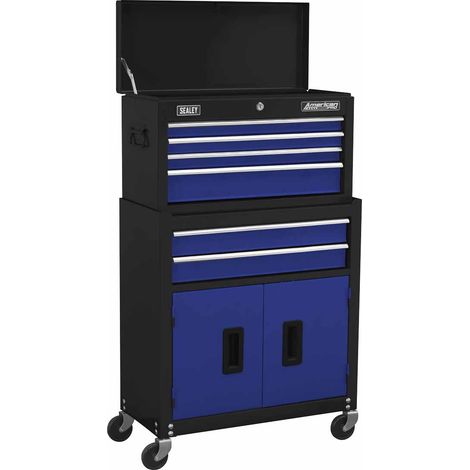 Sealey AP22BCOMBO American PRO® Topchest & Rollcab Combination 6 Drawer with 170pc Tool Kit - Blue/Black (1/3)