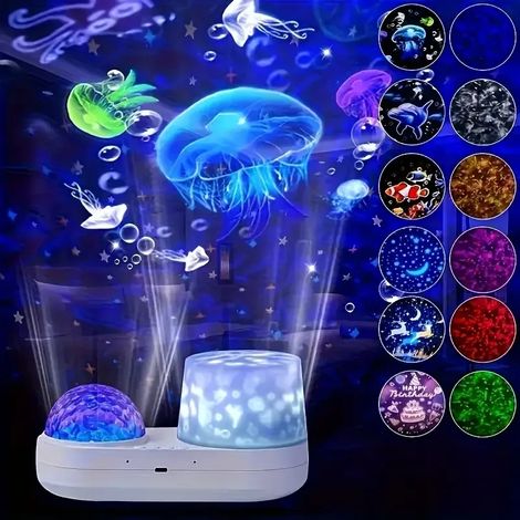 Projecteur d'étoiles galactiques, veilleuse musicale 3D rotative multicolore (1 pièce), idéal comme cadeau de Noël. (1/5)