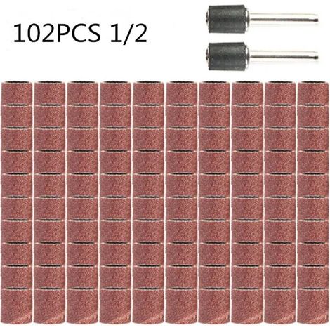 Bandes de polissage, 102 pièces par paquet, maille 1/2, avec mandrin, adaptées aux outils rotatifs et aux outils de meulage.