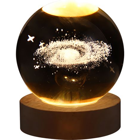Ortviai Boule de Cristal 3D avec Éclairage LED Intégré, Sculpture Intérieure, Socle en Bois Naturel, Décoration Lumineuse pour Intérieur (1/5)