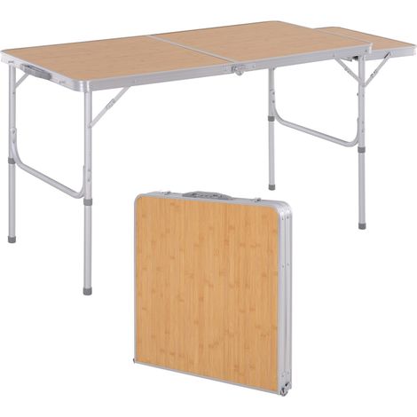 Mesa plegable camping aluminio carga 30kg altura ajustable 153x60x39/71 cm