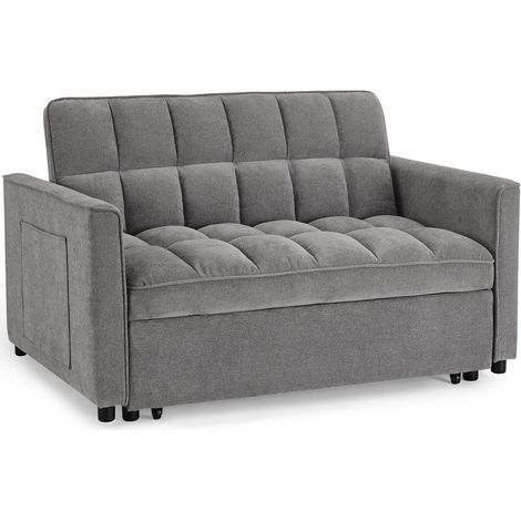 Deco In Paris – Canapé convertible 2 places en velours gris – Dossier réglable 3 positions – Couchage pratique pour invités – Design contemporain (1/5)