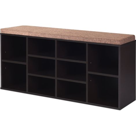 Meuble à chaussures banc à chaussures 104 x 30 x 48 cm capacité 150 kg avec coussin rembourré moderne en bois marron