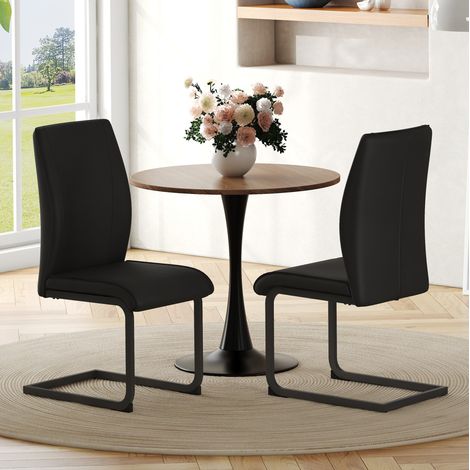 Set di 2 sedie da pranzo nere in ecopelle con gambe in metallo, schienale ergonomico 50 cm (1/5)