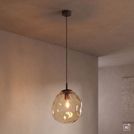 Hängelampe Metall Glas Braun Cognac E27 Ø 25 cm Hängeleuchte (1/5)