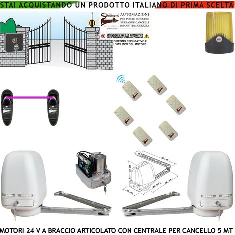Cancello Elettrico Kit Motori a Braccio Articolato 24 V 2 Ante da 0,5 a 2,5 MT Centrale 220/24 V Selettore 6 Radiocomandi Faro Coppia Fotocellule (1/4)