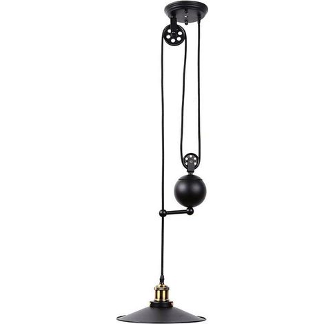 Barcelona Led – Suspension Clock Work – Lampe industrielle avec poulie – Culot E27 – Diffuseur noir pour éclairage décoratif