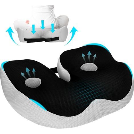 Coussin de siège ergonomique en mousse à mémoire de forme, coussin de bureau et de voiture, coussin orthopédique pour soulager le coccyx et la sciatique, antidérapant, housse lavable, soutien des hanc (1/5)