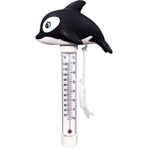 Thermomètre de Piscine Flottant avec Corde de Natation, Cartoon Mignon Thermomètre Utilisé pour Température de l'eau pour Spa Bain Piscines Hot Tub Fish Pond (Dauphin) (1/4)
