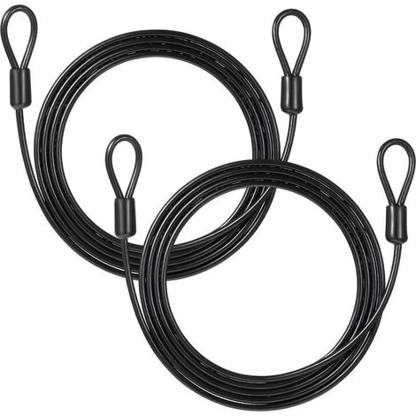 2er-Set Stahlseil mit Ösen, 2m x 4mm, schwarz, ummantelt