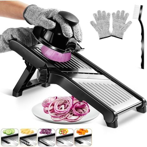 Trancheuse à légumes réglable en acier inoxydable, trancheuse de cuisine professionnelle, manuelle multifonctionnelle avec lames tranchantes pour différentes épaisseurs de coupe (1/4)