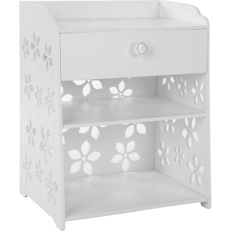Table de chevet Bois Blanc avec tiroir sculpté design simple rangement pratique pour chambre couloir salle de bain (1/5)