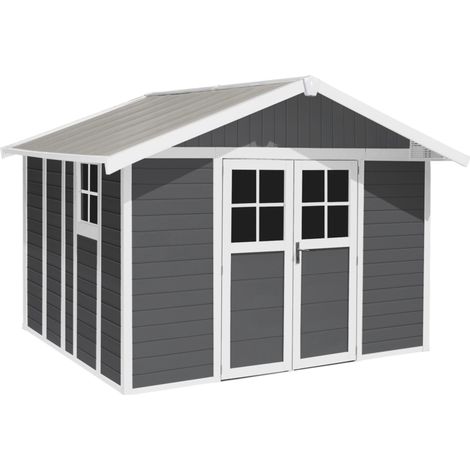 casetta da giardino in pvc grosfillex "deco 11" grigio scuro e bianco 370x407x250 cm - cod. 23011276