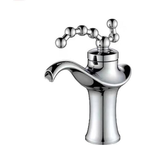 Robinet de lavabo, robinet de lavabo en laiton pour salle de bain, robinet de lavabo rétro antique chaud et froid - Chrome (1/5)