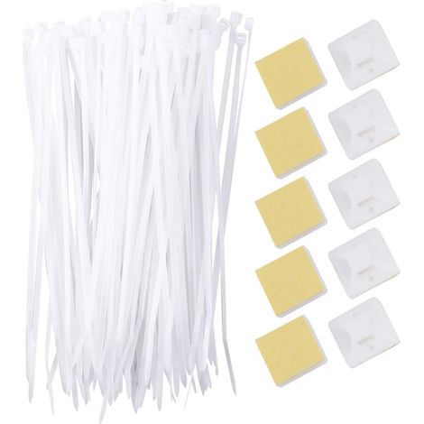 Supports de fixation adhésifs blancs pour serre-câbles, vendus par lot 100, avec trou vis, (1/5)
