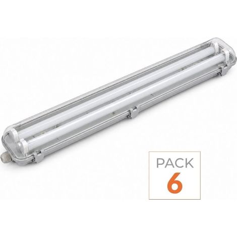 Kit de Réglette LED IP65 + 2 Tube Néon LED 150cm T8 22W - Pack de 6 - Blanc Froid 6000K - 8000K - SILAMP (1/2)